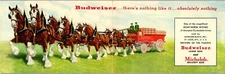 Vintage Postcard Budweiser Beer Clydesdales Horse Wagon Double Fold Out AD 