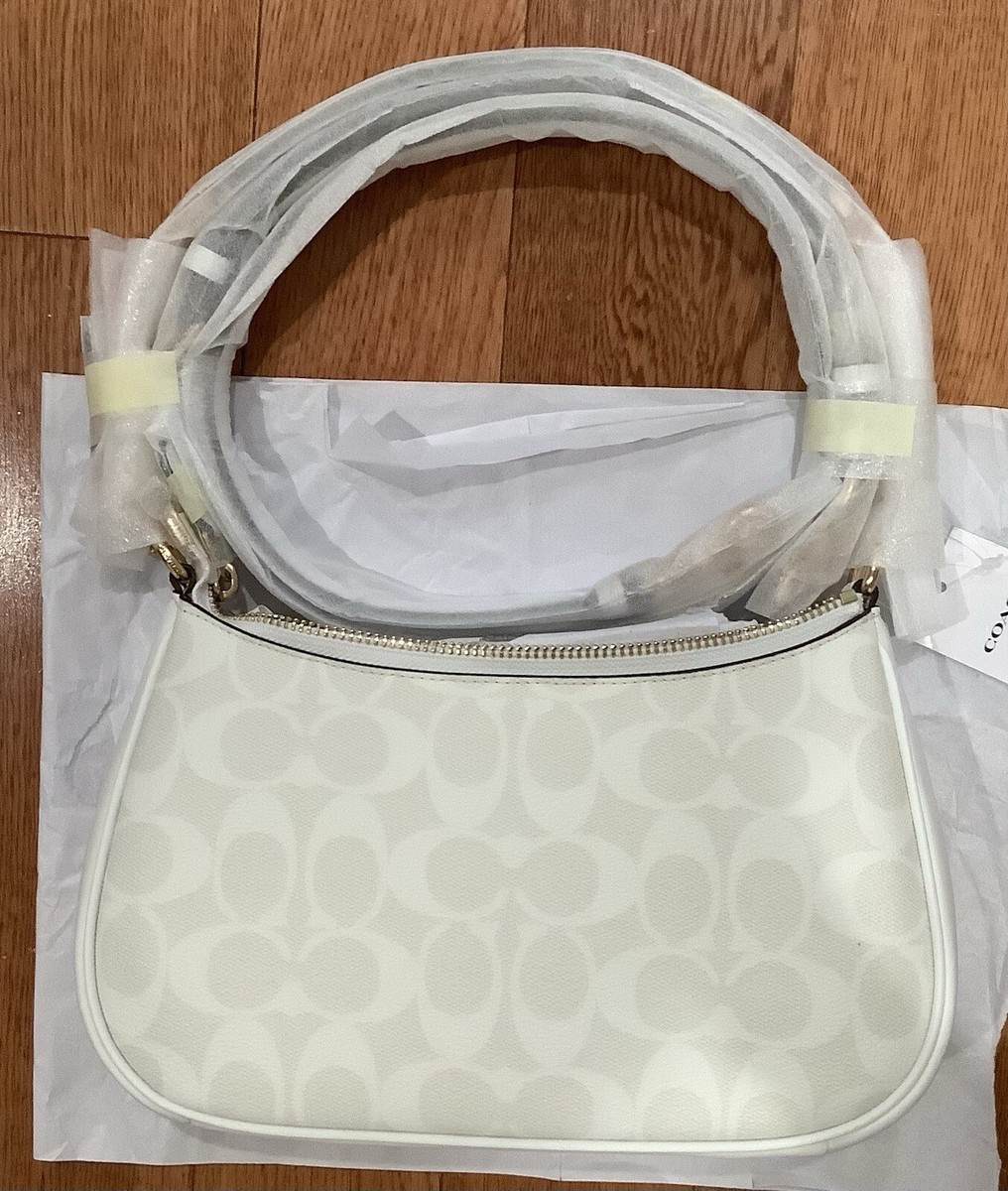 Coach Chalk Glacier White Signature Canvas Teri Shoulder Bag Purse