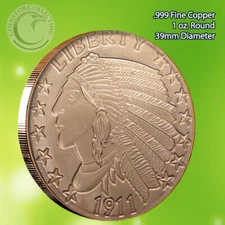 "Incuse Indian" 1 oz .999 Copper Round with an eagle back