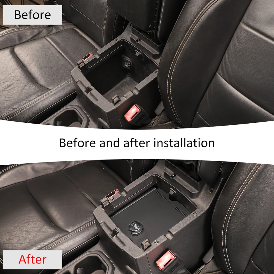 Black Center Console Gun Vault Safe Box Organizer For Jeep Wrangler JL JT 2018+ - Image 3 of 4