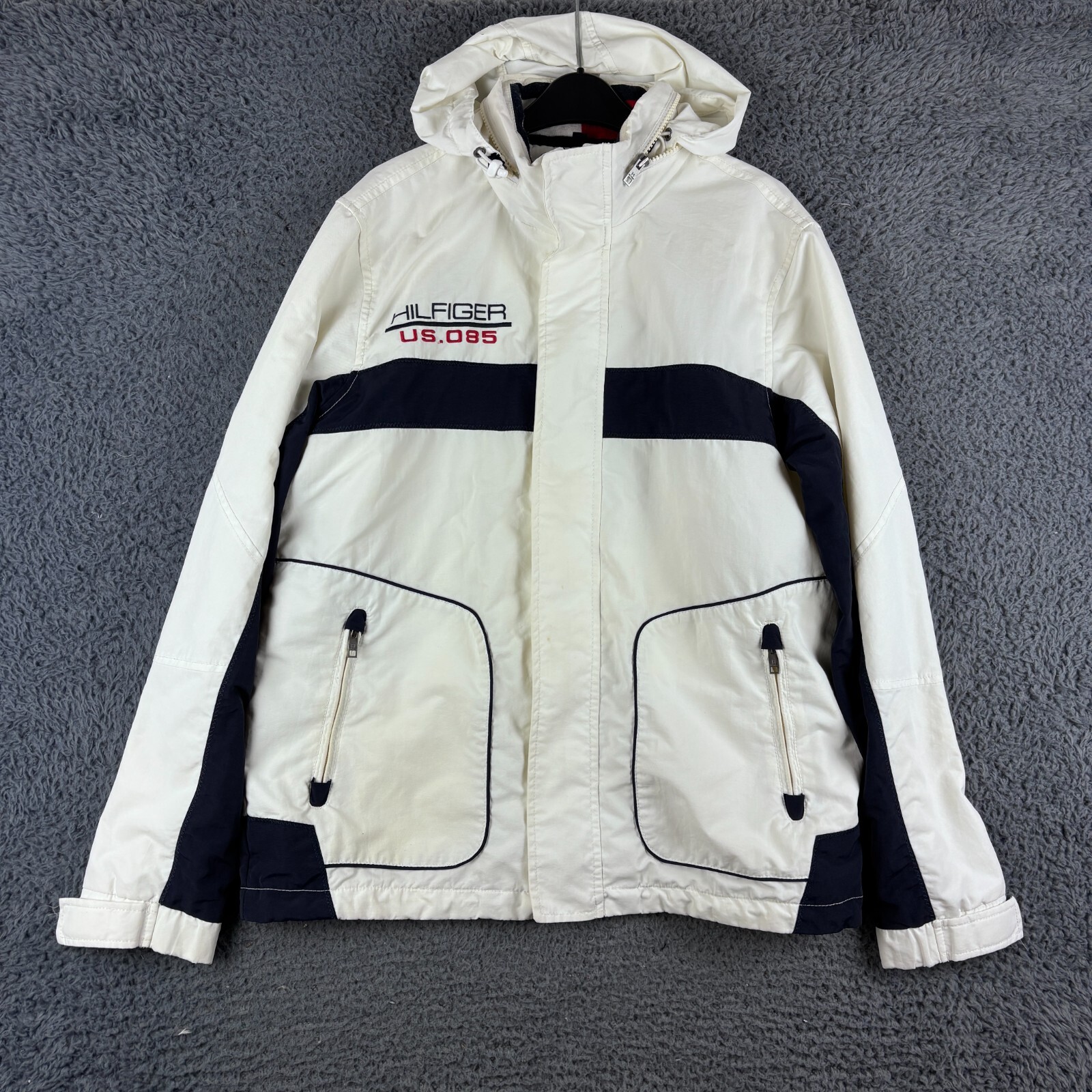 Tommy Hilfiger Mens Medium White Waterproof Sailing Raincoat Y2K Style US 085