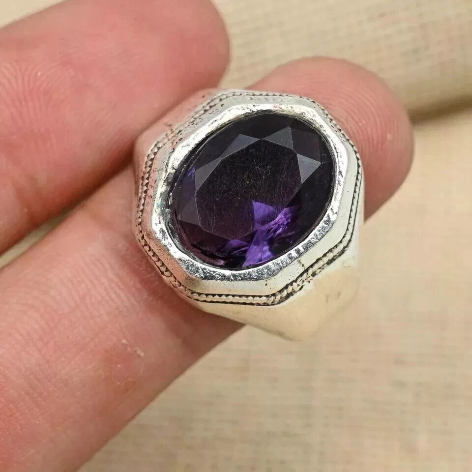 Precioso anillo de piedras preciosas de amatista de plata de ley 925 anillo de regalo para hombre todas las tallas D81 Foto 3 de 4