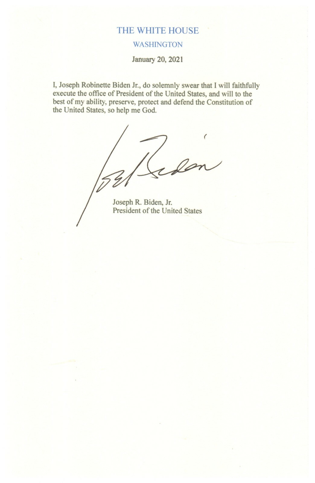 Joe Biden Oath Of Office Signed 46th Current U S President Psa Dna Loa Ebay