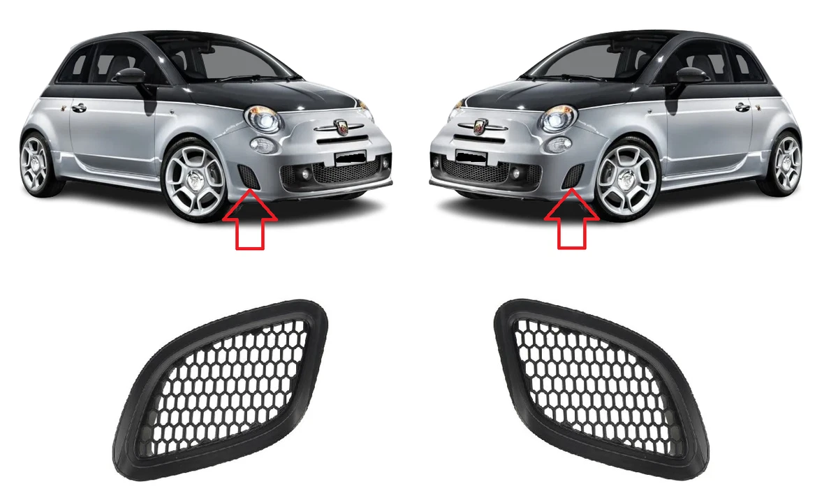 Grille Inférieure Pare-chocs Avant Droite Fiat 500 2008-2013 – Sans Trou Pour Phares Anti-buée