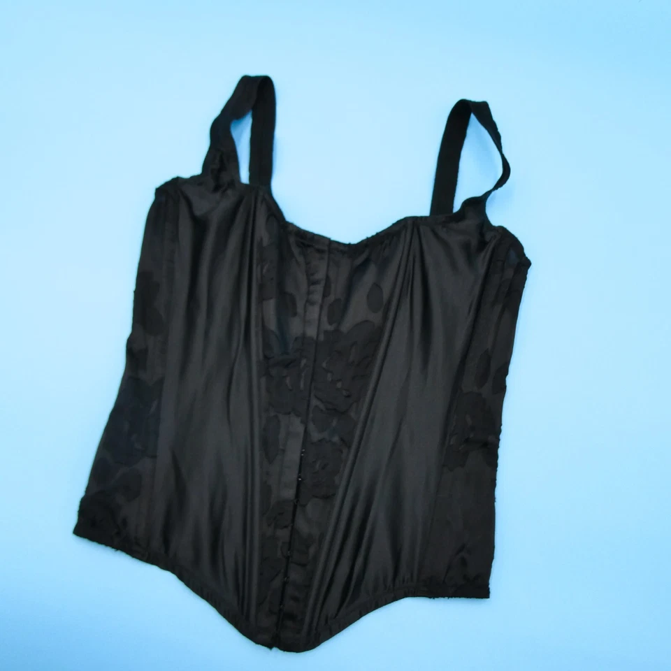 Lencería corsé satinado Victoria's Secret pequeño negro muy sexy VS Archives Burnout Foto 3 de 4