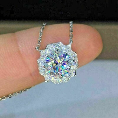 2Ct Round Cut Lab Created Diamond Women's Pendant 14k White Gold Plated Silver