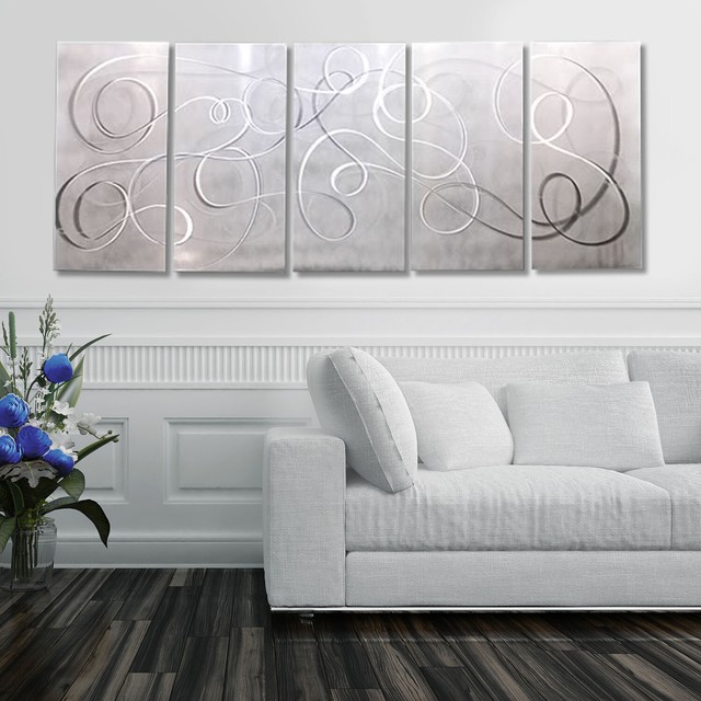 WHITE/SILVER Abstract DECORATOR Metal Wall Art Modern Painting ARTIST