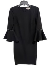 Calvin Klein 3/4 Bell Sleeve Sheath Dress Womens 4 Black Elegant Formal Workwear