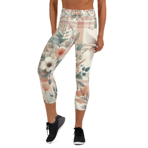 Damen Frühling Blumen Yoga Caprihose - hohe Taille & weich