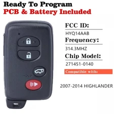 Replacement Smart Proximity Key Remote Fob for 2007-14 TOYOTA HIGHLANDE HYQ14AAB
