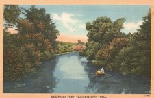 Greetings From Traverse City Michigan MI Lake Boating Vintage Postcard