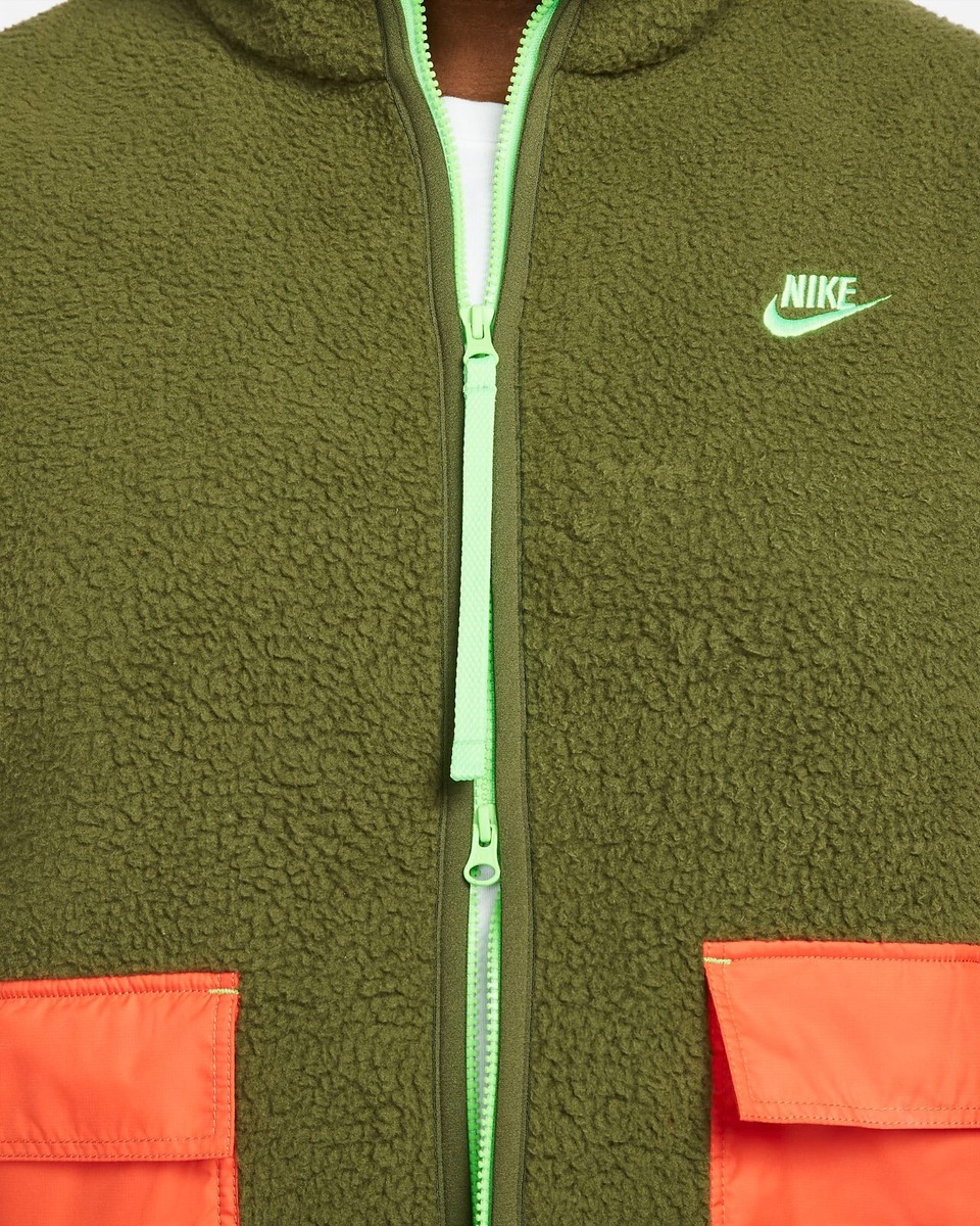 Nike Sportswear Sherpa Fleece Full Zip Jacket Green Orange DD5021