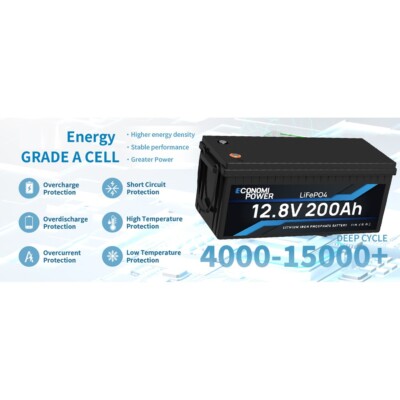 12V 200Ah Lithium Batterie LiFePO4 Akku mit 200A BMS für Solar Wohnmobil Boot