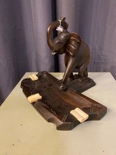 MACASSAR WOOD PIPE HOLDER WITH ELEPHANT AFRICAN ART DECOR