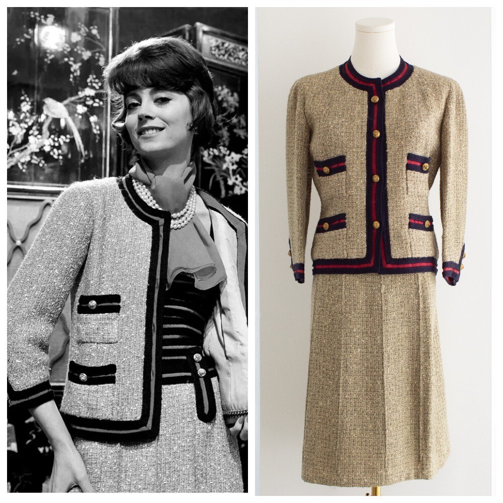 Museum Chanel Haute Couture 1961 Coco Beige Red Blue Tweed Museum Chanel Haute Couture 1961 Coco Beige Red Blue Tweed