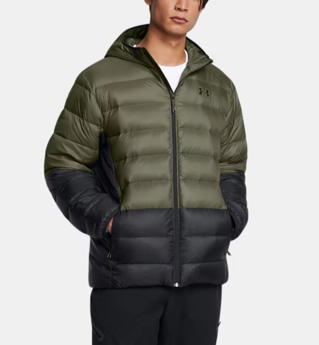 $180 Under Armour Men Sz L Down Puffer Jacket UA Hood Insulated Water Resistant