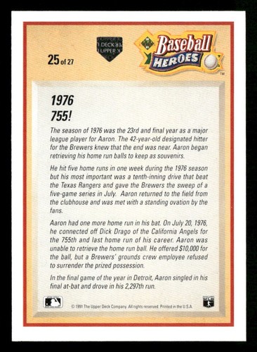 1991 Upper Deck Hank Aaron Baseball Heroes - Bild 16 von 20