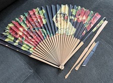 VTG 1930s Ladies SPANISH FAN HAND PAINTED Roses Woman Paper  Wood As Is