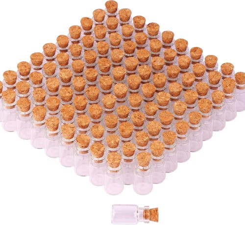 MaxMau 100pcs 1ml Small Mini Glass Bottles Jars with Cork Stoppers Tiny Clear - Picture 2 of 7