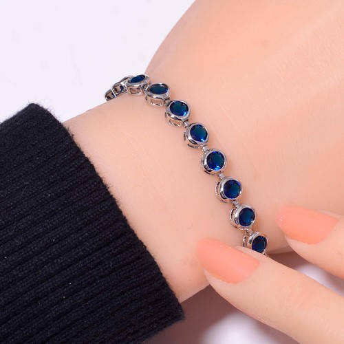 Blue Sapphire - Simulated 925 Sterling Silver Tennis Bracelet 7.99" B973368912