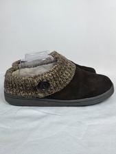 Clarks Women Sweater Collar Clog 10 M Black Tan Leather Faux Fur Comfort Slip On