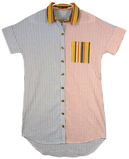Shein Womens Button Front Striped Shirt Dress Short Sleeve Size M Blue/Pink