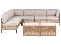 6-Sitzer Ecksofa Mit 2 Tischen Pe-Rattan Beige Modular Mit Armlehnen Auflagen