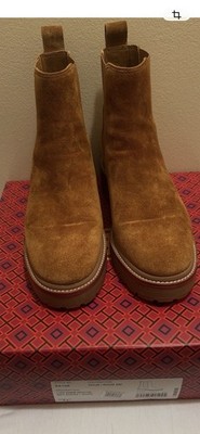 Tory Burch Brown Suede Chelsea Ankle Boots Womens US 7.5 Round Toe Logo