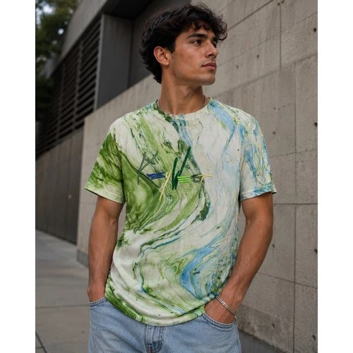 Colortone Key West Tie Dye Marble T-Shirt Mens Medium Green Blue Embroidered Tee - product listing photo