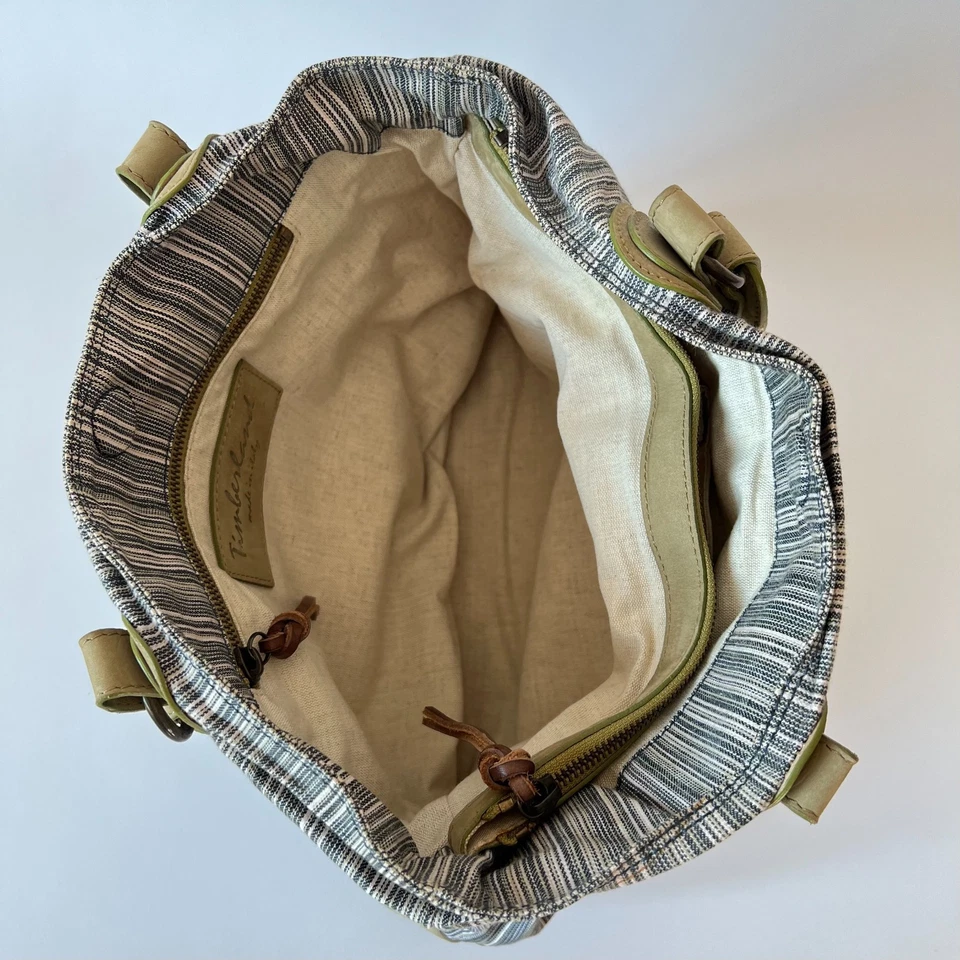 Bolso de Mano Timberland Hecho en Italia Lona a Rayas Gris Grande Foto 4 de 4