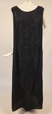 FLAPPER 1920  S BLACK JET BEAD FULL LENGTH DRESS W LARGE SCALE FERN LEAF PATTERN
