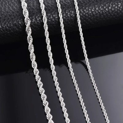 Rope Chain Necklace 925 Sterling Silver 2mm 3mm 4mm Men Classic