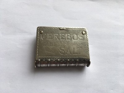 C1910 VINTAGE CEREBOS SPEISESALZ BUCH GEFORMT WERBUNG VESTA ETUI