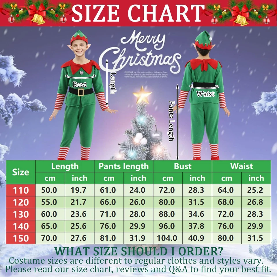 Costume Lutin Femme Homme Deguisement Elfe Noel Enfant Robe Vert Rouge Chauss... - Photo 2/4