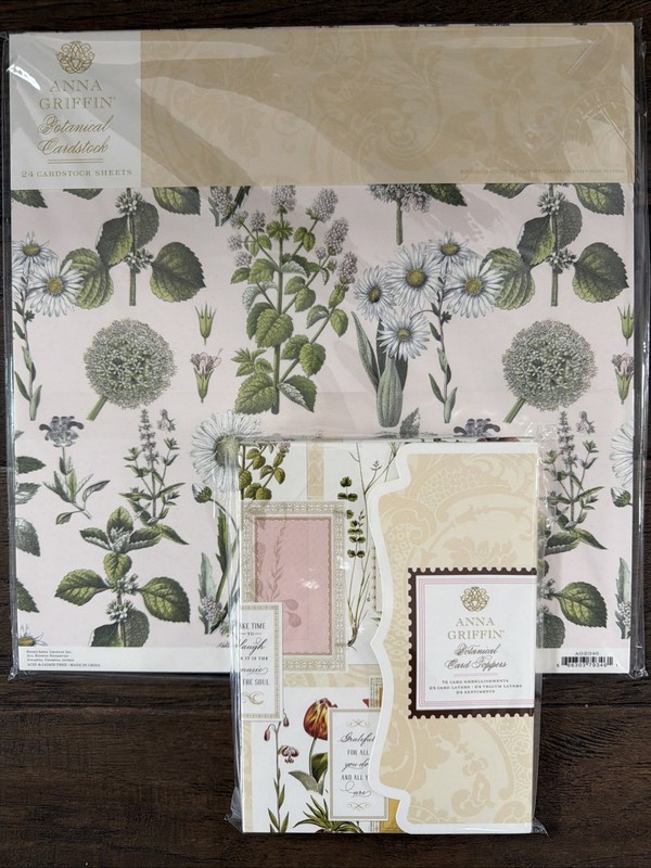 Anna Griffin BOTANICAL Lot 2; Card Stock 12x12 AG2346 & Botanical Card Toppers