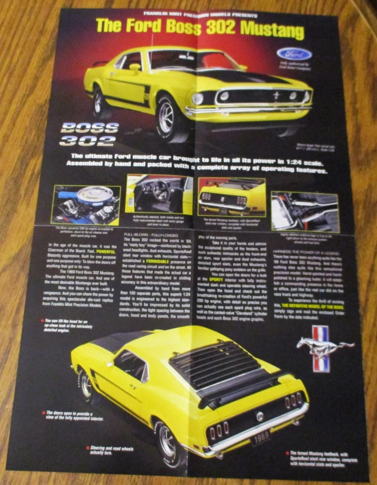 Ford Boss 302 Mustang Sportsroof DieCast Model Brochure Literature Franklin Mint - Image 3 of 4