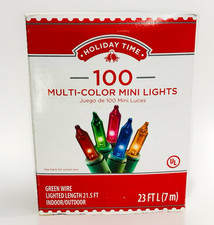 Multi Mini Lights String Green Wire 100 Count Christmas Incandescent 21.5' Lit