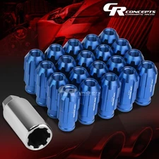 JDM BLUE 20PCS M12X1.25 24MM OD 50MM TALL OPEN END ALUMINUM LUG NUTS+ADAPTER