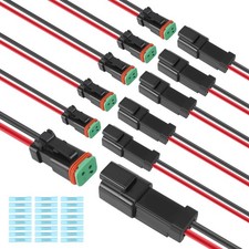 6 Kit Deutsch DT 2 Pin Black Male Female Wiring Harness Pigtail 2 Wire