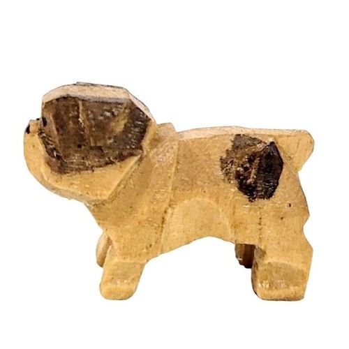 Vintage Hand-Carved Wood Bulldog Pup Figurine Mid-Century Miniature Folk Art Dog