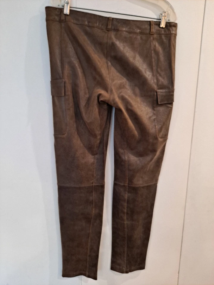 Pantalones Tory Burch EE. UU. Cuero (Gamuza) Marrón Carga Desgastados XL Foto 3 de 4