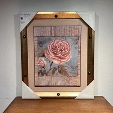 ELICO LTD Pink Rose Art Deco Print With Butterfly And Gold Frame 10” X 12.5”