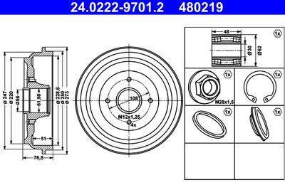 ATE 24.0222-9701.2 Brake Drum for Citroen, DS, Peugeot