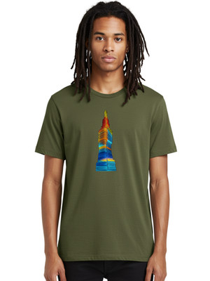 Colorful-Skyscraper Mens Graphic Tee, 100% Cotton, Casual Summer Wear