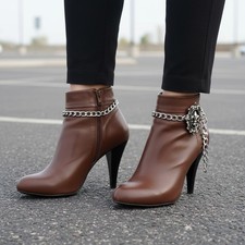 Women 2PCS Silver Metal Boot Chain Shoe Anklets Bling Fleur De Lis Charm French