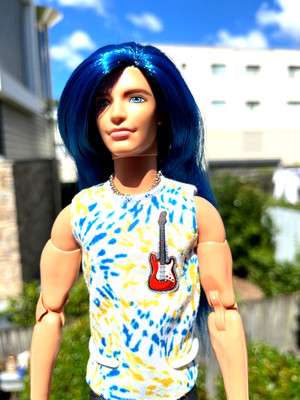 VERY HANDSOME OOAK REROOTED KEN DOLL W/ BLUE HAIR WEARING NICE OUTFIT & SHOES