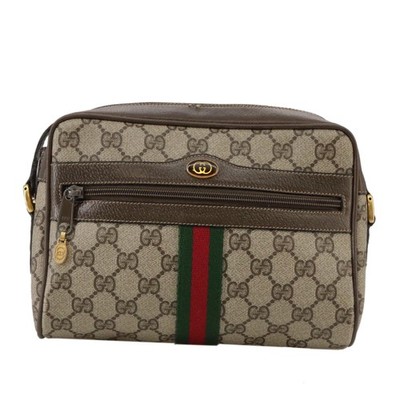 GUCCI Web Sherry Line GG Supreme Shoulder Bag PVC Beige Red Green