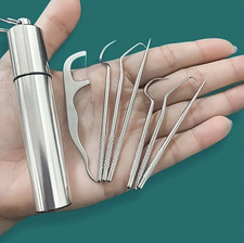 1set Stainless Steel Toothpick Oral Cleaner Reusable Dental Tool - NEW