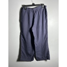 JJill Navy Blue 100 Linen Wide Leg Elastic Waist Crop Pants Womens Small