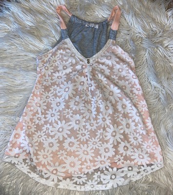 Size Small Jolt brand Daisy Tank Top With Pink Underlay And Grey Back